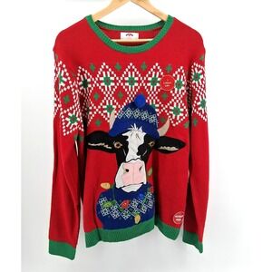 Holiday‎ Time Cow Christmas Sweater Sz Large 42-44 Cozy Comfy Grandpacore Ugly